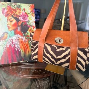 kate spade vintage Brown Zebra-Print Shoulder Bag with Leather Trim